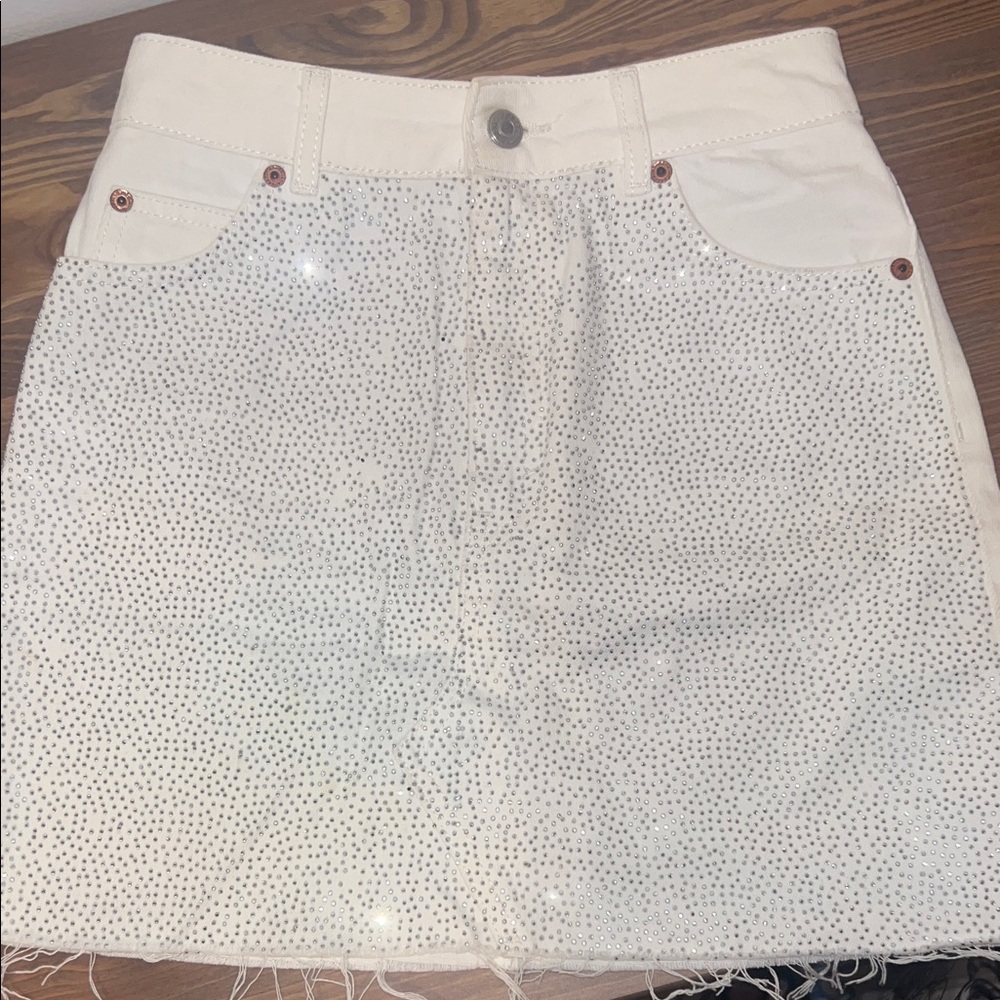 White Studded Denim Skirt